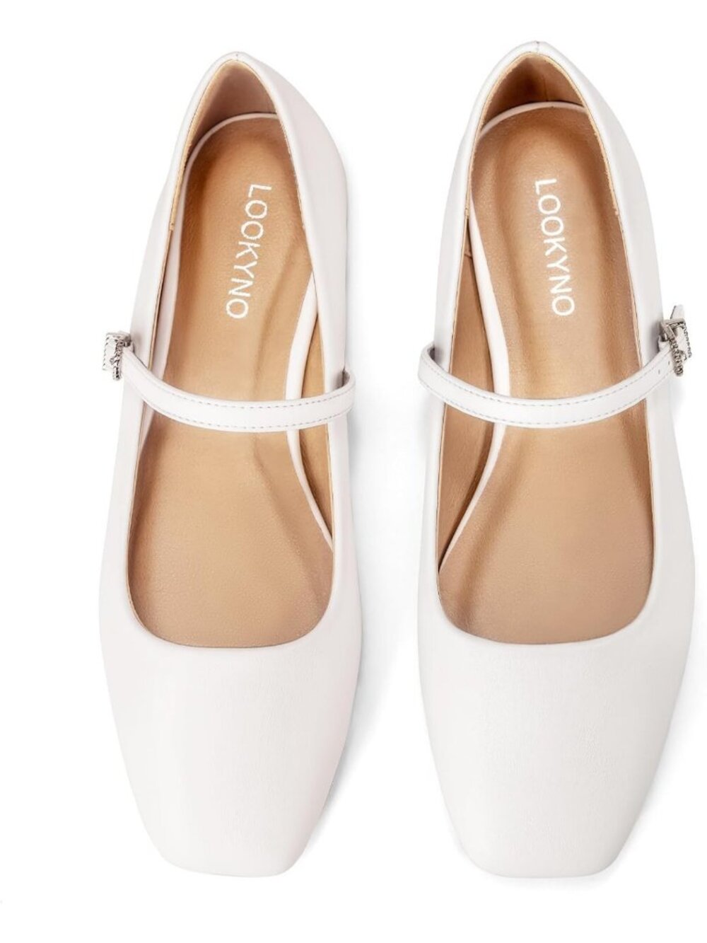 Women's White Ballet Mary Jane Adjustable Straps Square Closed Toe Flats Shoes - Picture 3 of 6